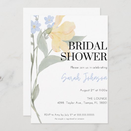 Invitation Florale moderne de douche nuptiale (Devant / Derrière)