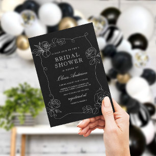 Invitation florale moderne noire et blanche