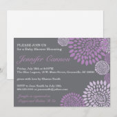 Invitation florale moderne pourpre grise de baby (Devant / Derrière)