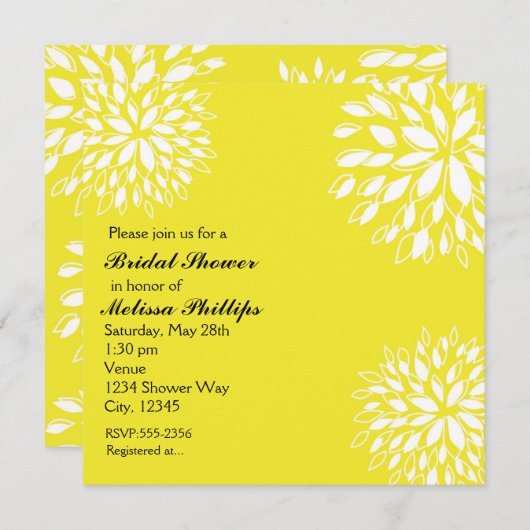 Invitation florale moderne printemps jaune et blan (Devant / Derrière)