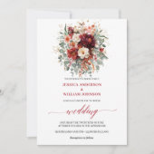 Invitation Florale Moderne Rouge Profond Eucalyptu (Devant)