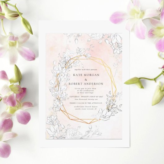 Invitation Florale Moderne Subtile Rose Gold