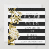 Invitation florale noir et blanc rayé avec finitio (Devant)