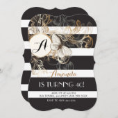 Invitation florale noire de fête d'anniversaire de (Devant / Derrière)