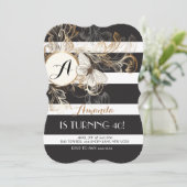 Invitation florale noire de fête d'anniversaire de (Debout devant)