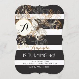 Invitation florale noire de fête d'anniversaire de