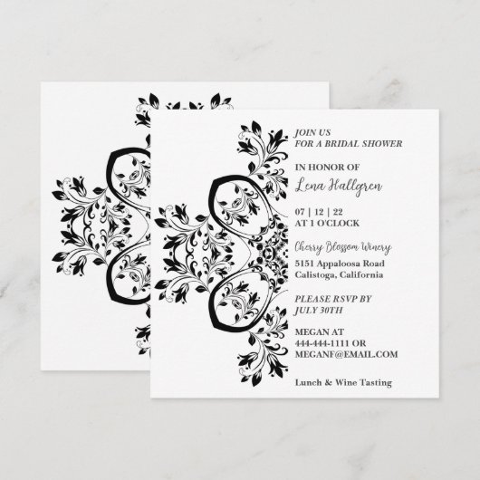 Invitation florale noire et blanche (Devant / Derrière)