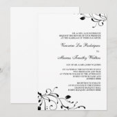 Invitation florale noire et blanche de décalque (Devant / Derrière)