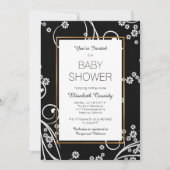 Invitation florale noire moderne de baby shower (Devant)