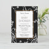Invitation florale noire moderne de baby shower (Debout devant)
