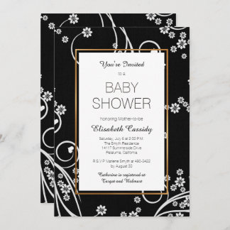 Invitation florale noire moderne de baby shower