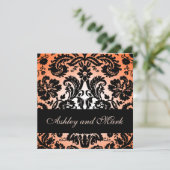 Invitation florale noire orange de mariage damassé (Debout devant)