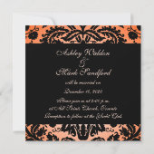 Invitation florale noire orange de mariage damassé (Dos)