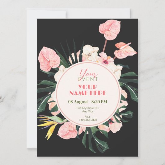 Invitation florale noire rose (Devant)