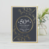 Invitation Florale Or pour les 50 ans de Mariage (Debout devant)