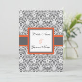 Invitation florale orange de mariage damassé (Debout devant)