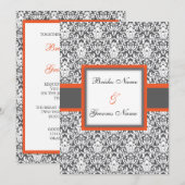Invitation florale orange de mariage damassé (Devant / Derrière)