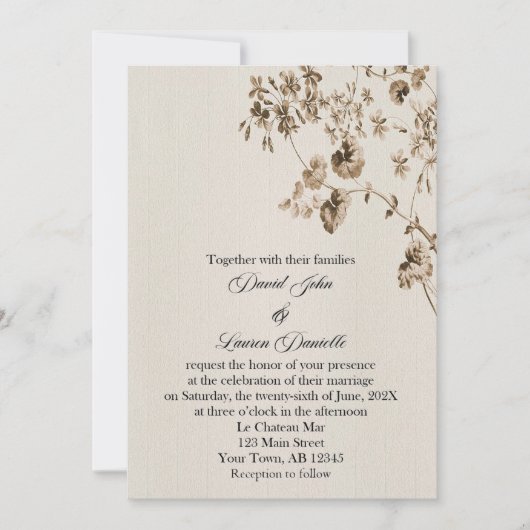 Invitation Florale Parchemin vintage (Devant)