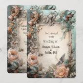 Invitation florale pastel rose bleu victorienne (Devant / Derrière)