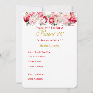 Invitation florale personnalisée pour les 16 ans