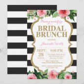 Invitation Florale Pink Black Gold Bridal Brunch (Devant / Derrière)