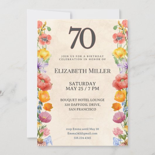 Invitation florale pour 70 ans – Conception élégan (Devant)