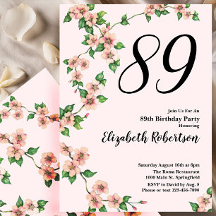Invitation florale pour 89e anniversaire en rose t