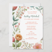 Invitation florale pour Baby Shower C'est une fill (Devant)