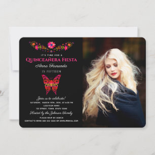 Invitation florale pour fête de Quinceañera mexica