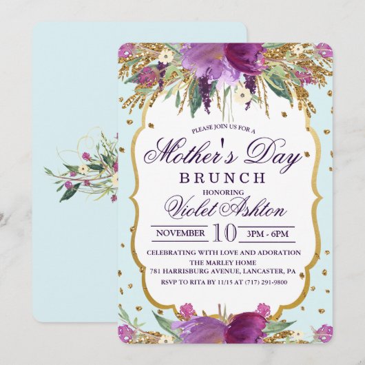 Invitation florale pour la fête des Mères (Devant / Derrière)