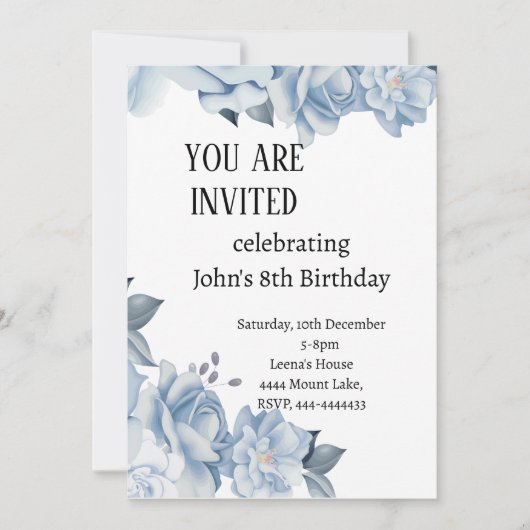 Invitation florale pour le 8e anniversaire (Devant)