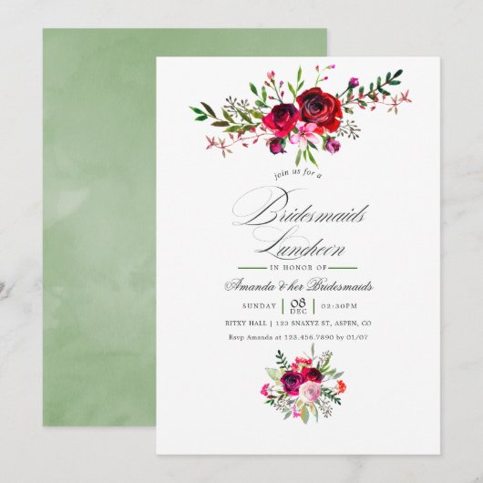 Invitation florale pour le déjeuner des demoiselle (Devant / Derrière)