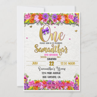 Invitation Florale pour le premier anniversaire