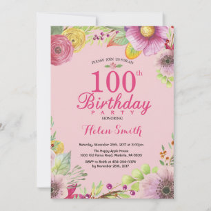 Invitation florale pour les 100 ans des femmes Ros