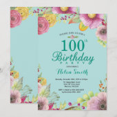 Invitation Florale pour les 100 ans des Femmes Sar (Devant / Derrière)