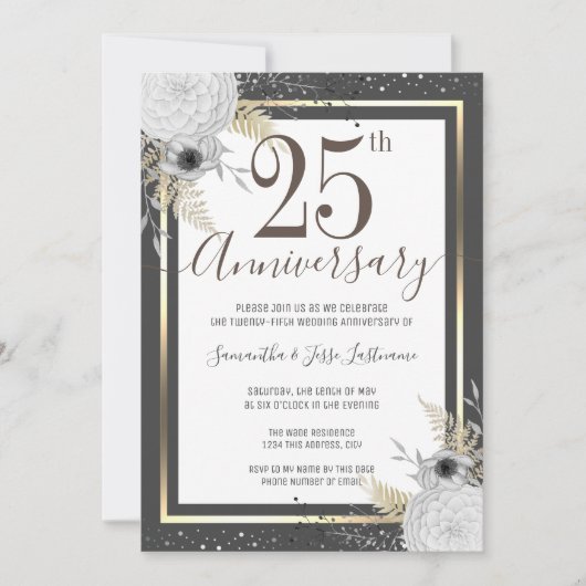 Invitation florale pour les 25 ans de mariage (Devant)