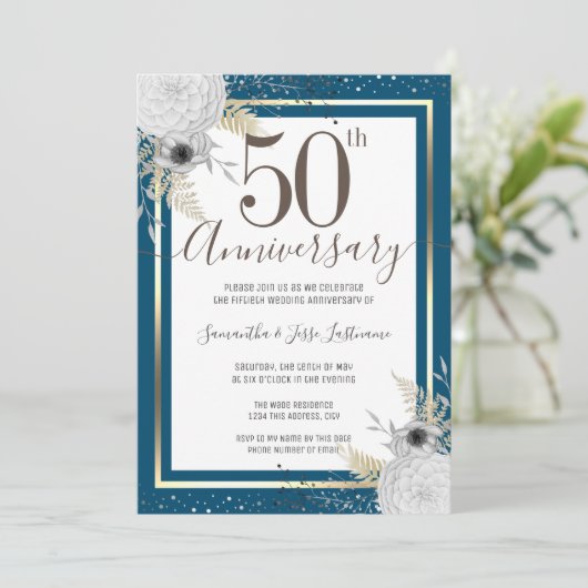 Invitation florale pour les 50 ans de mariage (Debout devant)