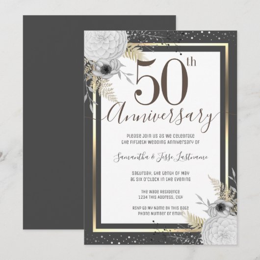 Invitation florale pour les 50 ans de mariage (Devant / Derrière)