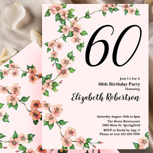 Invitation florale pour les 60 ans en rose tendre
