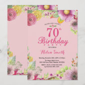 Invitation Florale pour les 70 ans des Femmes Rose (Devant / Derrière)