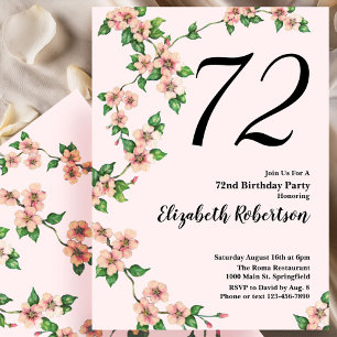 Invitation florale pour les 72 ans en rose tendre