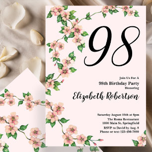 Invitation florale pour les 98 ans en rose tendre