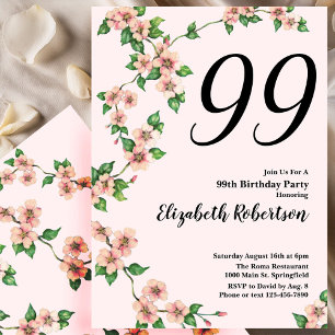 Invitation florale pour les 99 ans en rose tendre