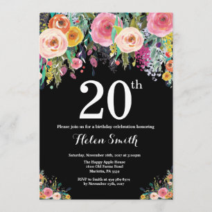 Invitation florale pour un 20e anniversaire