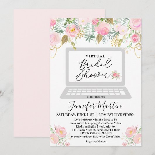 Invitation florale pour une fête de mariage virtue (Devant / Derrière)