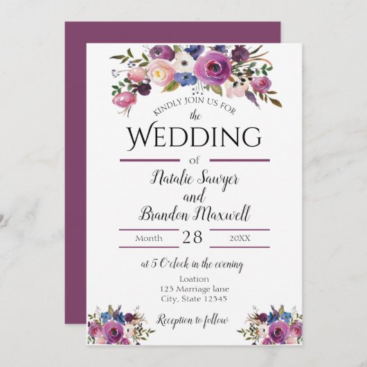Invitation florale pourpre (Devant / Derrière)