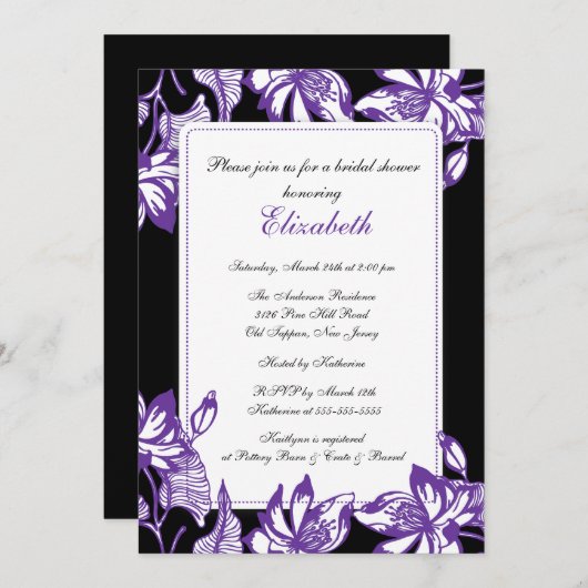 Invitation florale pourpre à la mode de Fête de la (Devant / Derrière)