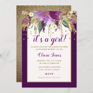 Invitation florale pourpre de baby shower