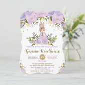 Invitation florale pourpre de baby shower de lapin (Debout devant)