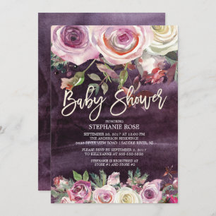 Invitation florale pourpre de baby shower de rose